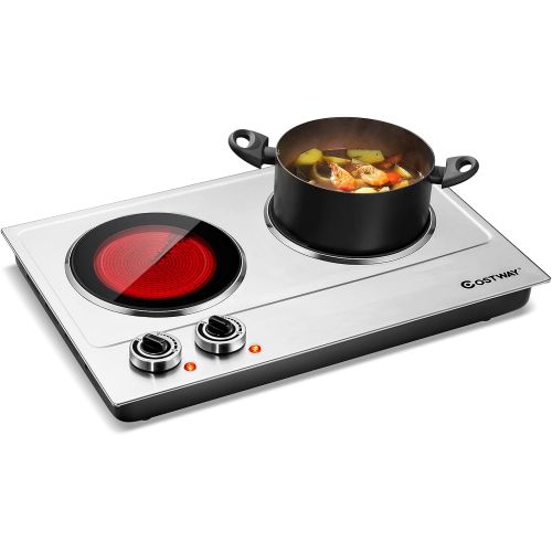  Hot Plates Electric, Arlime 1800W Electric Double Burners, Large Hot Plate with Temperature Control,automatic shut off, Electric Burners for Cooking Protable,Non-slipping Feet, Sta