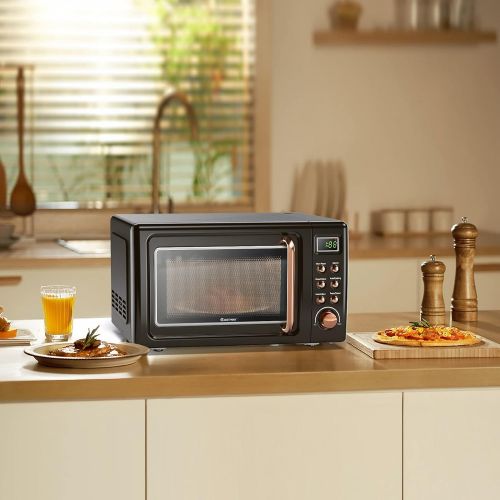  ARLIME Small Retro Microwave Oven, 0.7Cu.ft, 700-Watt with 5 Micro Power Defrost & Auto Cooking Function, LED Display, Easy Clean Interior, Stainless Steel (Golden)