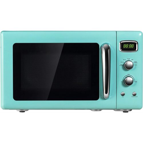  ARLIME 0.9 Cu.ft Microwave Oven, 900W Retro Countertop Compact Microwave Oven, Defrost & Auto Cooking Function, LED Display, Glass Turntable and Viewing Window, Child Lock, ETL Cer