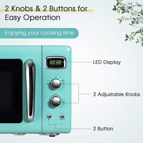 ARLIME 0.9 Cu.ft Microwave Oven, 900W Retro Countertop Compact Microwave Oven, Defrost & Auto Cooking Function, LED Display, Glass Turntable and Viewing Window, Child Lock, ETL Cer