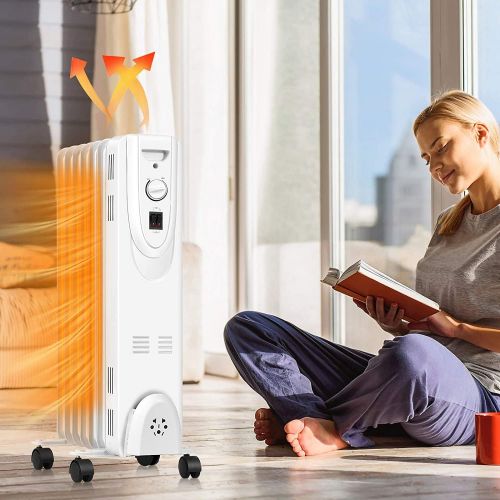  Oil Filled Radiator Heater with Thermostat, ARLIME 1500W Oil Filled Heater, Portable Oil-Filled Space Heater with 3 Adjustable Settings, Quiet Portable Heater with Overheat & Tip-O