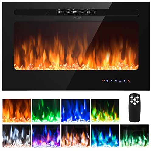  ARLIME 40” Recessed Electric Fireplace 750W/1500W Wall Mounted & in Wall, Smokeless Electric Stove Heater with Remote Control Touch Screen, 9 Flame Color, Temperature Control & Tim