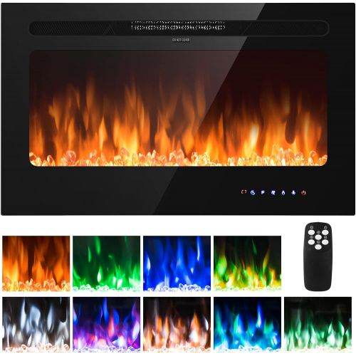  ARLIME 40” Recessed Electric Fireplace 750W/1500W Wall Mounted & in Wall, Smokeless Electric Stove Heater with Remote Control Touch Screen, 9 Flame Color, Temperature Control & Tim