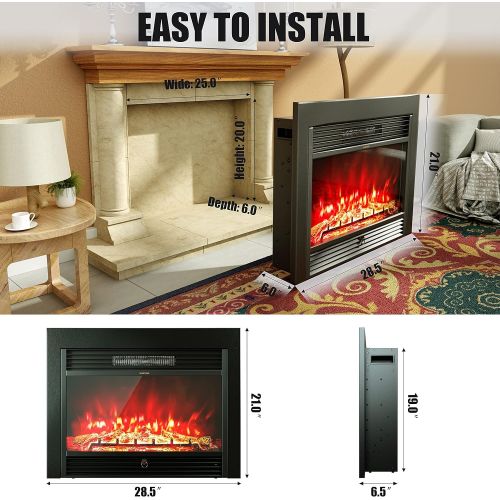 ARLIME 28.5 Electric Fireplace Insert Mounted Recessed, 1500W Freestanding Fireplace Heater Embedded, Portable Wall Fireplace Electric w/Timer, Digital Thermostat, Remote, 3 Adjust