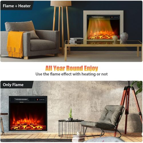  ARLIME 18-Inch Electric Fireplace Heater Insert, 1500W Freestanding & Recessed Fireplace Stove Heater w/ Adjustable LED Flame, Remote Control, Timer, Built-in Thermostat, Overheati