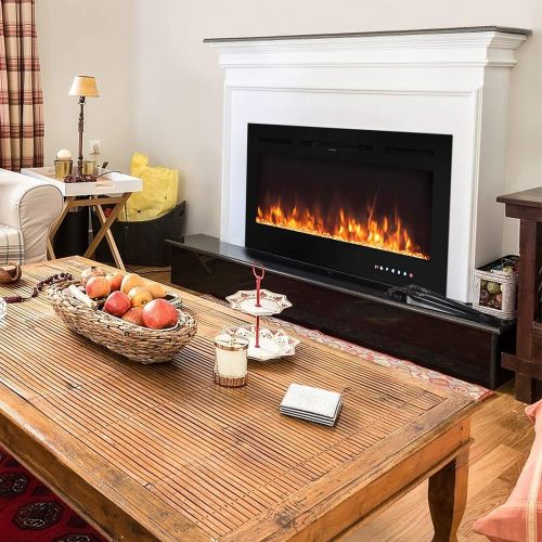  ARLIME 36” Recessed Electric Fireplace 750W/1500W Wall Mounted & in Wall, Smokeless Electric Stove Heater with Remote Control Touch Screen, 9 Flame Color, Temperature Control & Tim