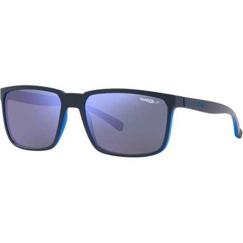  Arnette Man Sunglasses Matte Top Navy On Light Blue Frame, Dark Grey Mirror Water Polar Lenses, 58MM