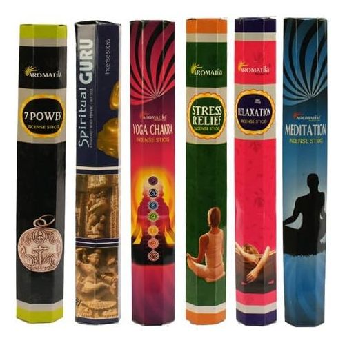  인센스스틱 ARO VATIKA Hexa Combo Pack C (6 Boxes X 20 Sticks=120 Sticks) Incense Sticks Spiritual Guru,Yoga Chakra,7 Power,Stress Relief,Meditation,Relaxation