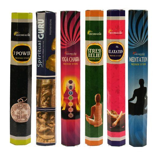 인센스스틱 ARO VATIKA Hexa Combo Pack C (6 Boxes X 20 Sticks=120 Sticks) Incense Sticks Spiritual Guru,Yoga Chakra,7 Power,Stress Relief,Meditation,Relaxation