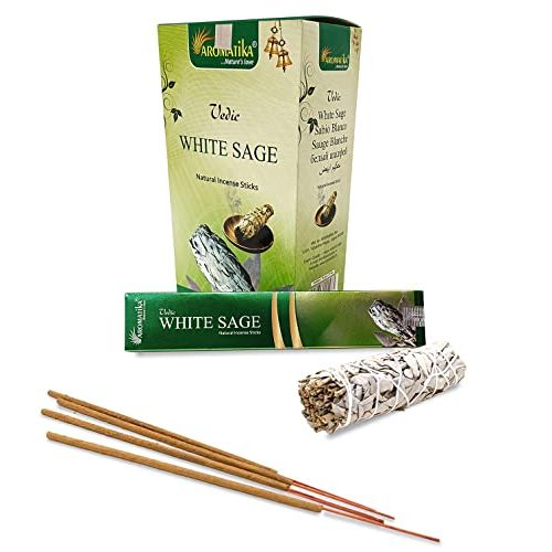  인센스스틱 ARO VATIKA Vedic White Sage Natural Masala Incense Sticks in Pack of 180 gm (15gm x 12 box) | Hand rolled in India | Best for prayer, Meditation,Relaxation, Reiki