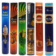 인센스스틱 ARO VATIKA Hexa Variety Pack B (6 Boxes X 20 Sticks=120 Sticks) Incense Sticks Sai Baba,Om,Ganesh,Spiritual Guru,Musk,Sandal