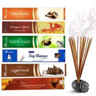 인센스스틱 ARO VATIKA Vedic 6 Assorted Natural Masala Incense Sticks of 90 Gm (Palo Santo, Dragon’s Blood, White Sage, Nag Champa, Agarwood, Frankincense & Myrrh) Variety Pack F