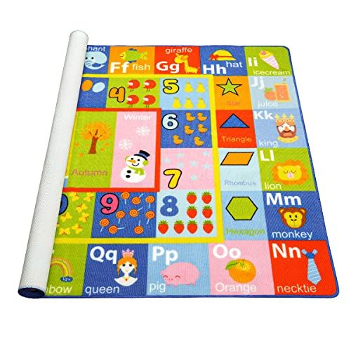  [아마존베스트]AROGAN Kids Play Mat 3x5 Feet, Baby Playmat with Numbers, Shapes, Animals Pattern, Children Learn and Educational Rugs, Non Slip Play Rug for Nursery Bederoom Play Room