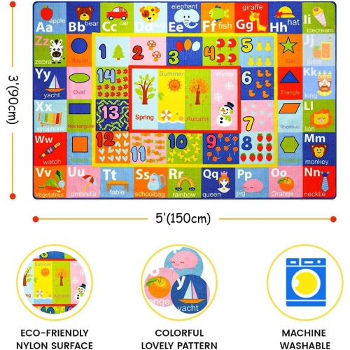  [아마존베스트]AROGAN Kids Play Mat 3x5 Feet, Baby Playmat with Numbers, Shapes, Animals Pattern, Children Learn and Educational Rugs, Non Slip Play Rug for Nursery Bederoom Play Room