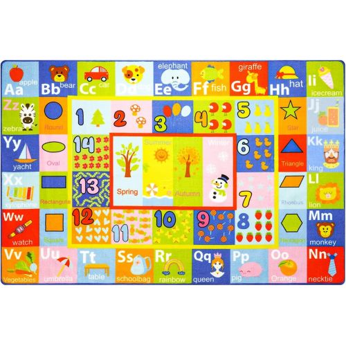  [아마존베스트]AROGAN Kids Play Mat 3x5 Feet, Baby Playmat with Numbers, Shapes, Animals Pattern, Children Learn and Educational Rugs, Non Slip Play Rug for Nursery Bederoom Play Room