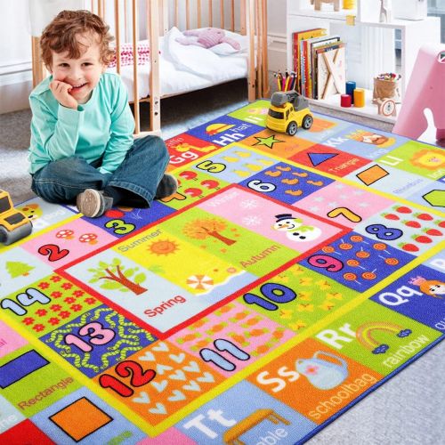  [아마존베스트]AROGAN Kids Play Mat 3x5 Feet, Baby Playmat with Numbers, Shapes, Animals Pattern, Children Learn and Educational Rugs, Non Slip Play Rug for Nursery Bederoom Play Room