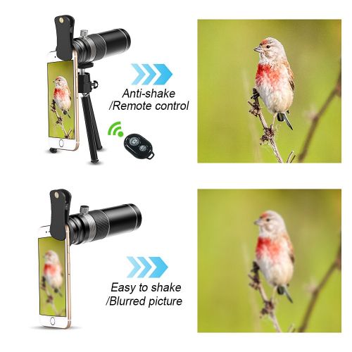  ARORY Cell Phone Camera Lens, 20x Telephoto Lens + 180 Degree Fisheye Lens, 2 in 1 Phone Camera Lens + Tripod + Remote Shutter for iPhone x 8 7 6s 6 Plus, Samsung Galaxy & Most Android S