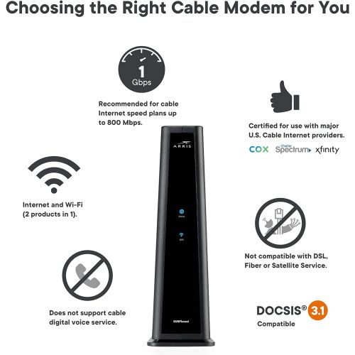  [아마존베스트]ARRIS SURFboard SBG8300 DOCSIS 3.1 Gigabit Cable Modem & AC2350 Dual Band Wi-Fi Router, Approved for Cox, Spectrum, Xfinity & others (black)