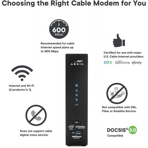  [아마존베스트]ARRIS SURFboard SBG7600AC2 DOCSIS 3.0 Cable Modem & AC2350 Dual-Band Wi-Fi Router, Approved for Cox, Spectrum, Xfinity & others (black)