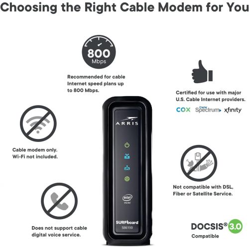  [아마존베스트]ARRIS SURFboard SB6190 DOCSIS 3.0 Cable Modem, Approved for Cox, Spectrum, Xfinity & others (Black)