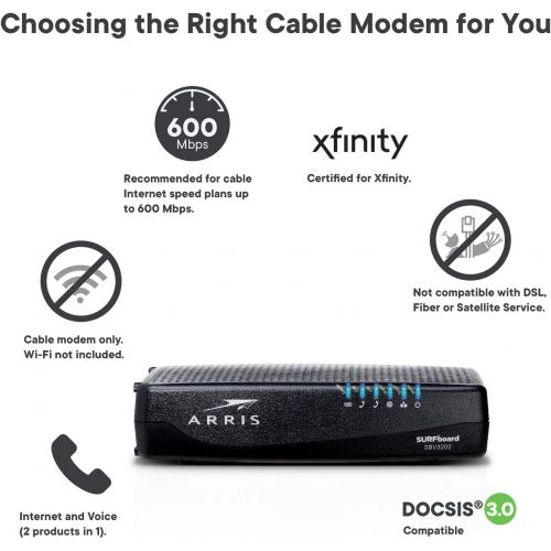  [아마존베스트]ARRIS Surfboard SBV3202 DOCSIS 3.0 Cable Modem, Certified for Xfinity Internet & Voice (Black)