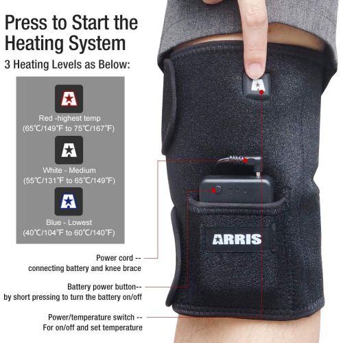  ARRIS Heated Knee Brace Wrap SupportTherapeutic Electric Heating Pad WRechargable 7.4V 2600Mah Battery for Joint Pain, Arthritis Meniscus Pain Relief (3 Temperature Setting) by Arris (