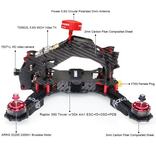  ARRIS X-Speed 280 V2 FPV Quadcopter Racing Drone RTF W Flycolor Raptor S-Tower 4-in-1 (30A ESC + F3 + OSD + PDB)