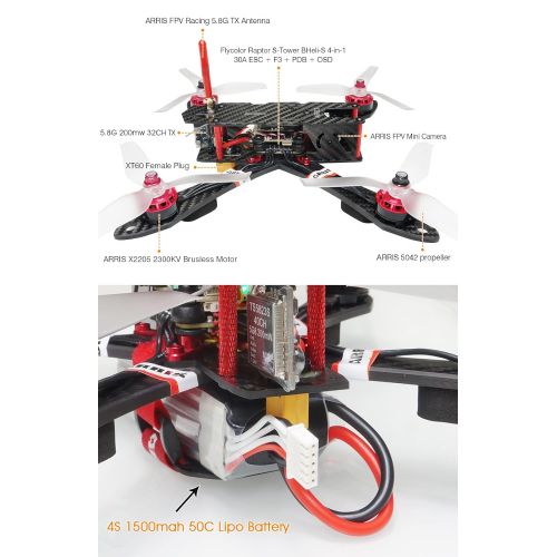  ARRIS X220 220mm RC Quadcopter FPV Racing Drone RTF with Radiolink AT9S Transmitter + Flycolor 4-in-1 Tower + 4S Battery HS1177 Camera