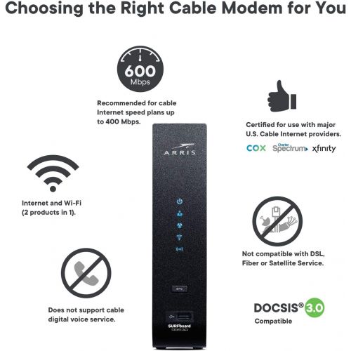  ARRIS SURFboard SBG7400AC2 24x8 DOCSIS 3.0 Cable Modem  AC2350 Wi-Fi Router  McAfee Whole Home Internet Protection- Black