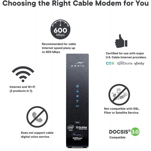  ARRIS SURFboard SBG7400AC2 24x8 DOCSIS 3.0 Cable Modem  AC2350 Wi-Fi Router  McAfee Whole Home Internet Protection- Black