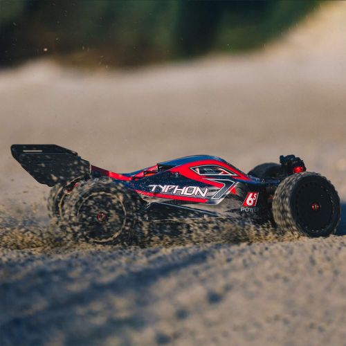  ARRMA RC Car 1/8 Typhon 6S V5 4WD BLX Buggy with Spektrum Firma RTR (Ready-to-Run), Black and Red, ARA8606V5