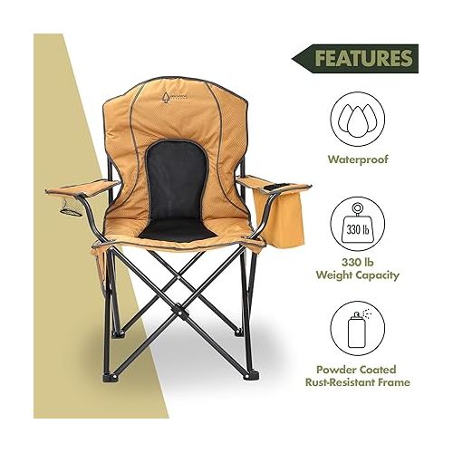  ARROWHEAD OUTDOOR Portable Folding Camping Quad Chair w/ 4-Can Cooler, Cup-Holder, Heavy-Duty Carrying Bag w/Easy Carry Shoulder Strap, Padded Armrests, Supports up to 330lbs, USA-Based Support