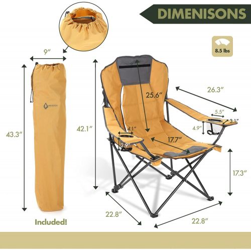  ARROWHEAD OUTDOOR Portable Folding Hybrid 2-in1 Camping Chair, Adjustable Vent & Padding, Cup Holder & Storage Pouch, Heavy-Duty, Oversize, Supports 300lbs, Includes Bag, USA-Based