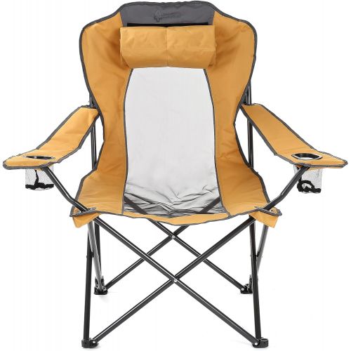  ARROWHEAD OUTDOOR Portable Folding Hybrid 2-in1 Camping Chair, Adjustable Vent & Padding, Cup Holder & Storage Pouch, Heavy-Duty, Oversize, Supports 300lbs, Includes Bag, USA-Based