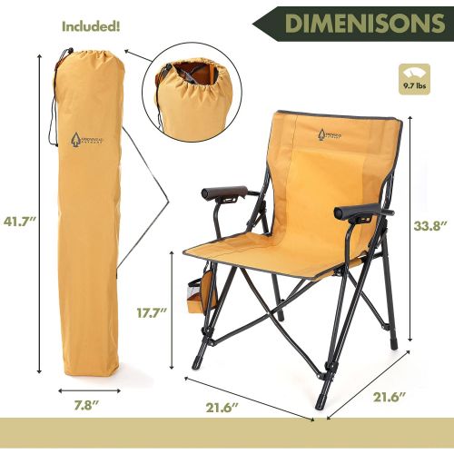  ARROWHEAD OUTDOOR Portable Solid Hard-Arm High-Back Folding Camping Quad Chair, Heavy-Duty Carrying Bag, Cup Holder Included w/Side Pouch, Supports up to 300lbs, USA-Based Support