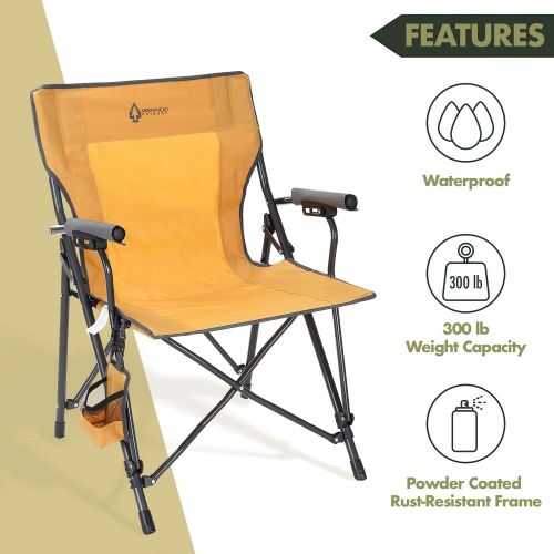  ARROWHEAD OUTDOOR Portable Solid Hard-Arm High-Back Folding Camping Quad Chair, Heavy-Duty Carrying Bag, Cup Holder Included w/Side Pouch, Supports up to 300lbs, USA-Based Support