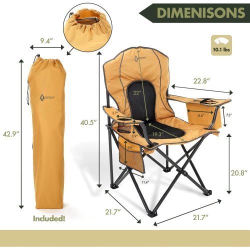  ARROWHEAD OUTDOOR Portable Folding Camping Quad Chair w/ 4-Can Cooler, Cup-Holder, Heavy-Duty Carrying Bag, Padded Armrests, Supports up to 330lbs, USA-Based Support
