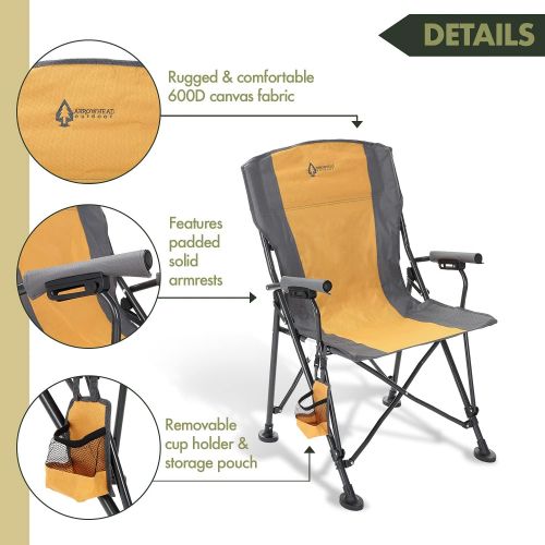  ARROWHEAD OUTDOOR Heavy-Duty Solid Hard-Arm High-Back Folding Camping Quad Chair, Heavy-Duty Carrying Bag, Cup Holder Included w/Side Pouch, Supports up to 400lbs, USA-Based Suppor