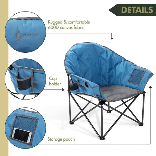  ARROWHEAD OUTDOOR Oversized Heavy-Duty Club Folding Camping Chair w/External Pocket, Cup Holder, Portable, Padded, Moon, Round, Saucer, Supports 330lbs, Carrying Bag, USA-Based Sup