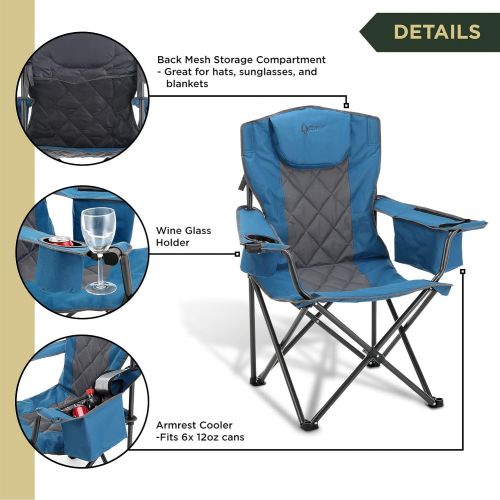  ARROWHEAD OUTDOOR Portable Folding Camping Quad Chair w/ 6-Can Cooler, Cup & Wine Glass Holders, Heavy-Duty Carrying Bag, Padded Armrests, Headrest & Seat, Supports up to 450lbs, U