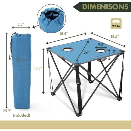  ARROWHEAD OUTDOOR Heavy-Duty Portable Camping Folding Table, 2 Cup Holders, Compact, Square, Carrying Case Included, Steel Frame, High-Grade 600D Canvas, USA-Based Support