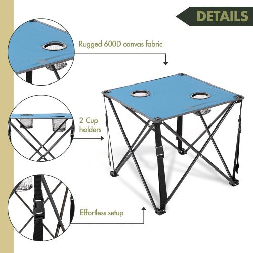  ARROWHEAD OUTDOOR Heavy-Duty Portable Camping Folding Table, 2 Cup Holders, Compact, Square, Carrying Case Included, Steel Frame, High-Grade 600D Canvas, USA-Based Support