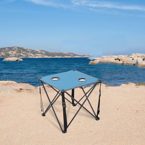  ARROWHEAD OUTDOOR Heavy-Duty Portable Camping Folding Table, 2 Cup Holders, Compact, Square, Carrying Case Included, Steel Frame, High-Grade 600D Canvas, USA-Based Support