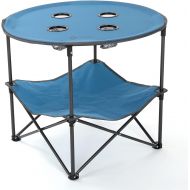 ARROWHEAD OUTDOOR Heavy-Duty Portable Folding Table, 4 Cup Holders, No Sag Surface, Compact, Round, Carrying Case, Steel Frame, High-Grade 600D Canvas, Lower Storage Area, USA-Base