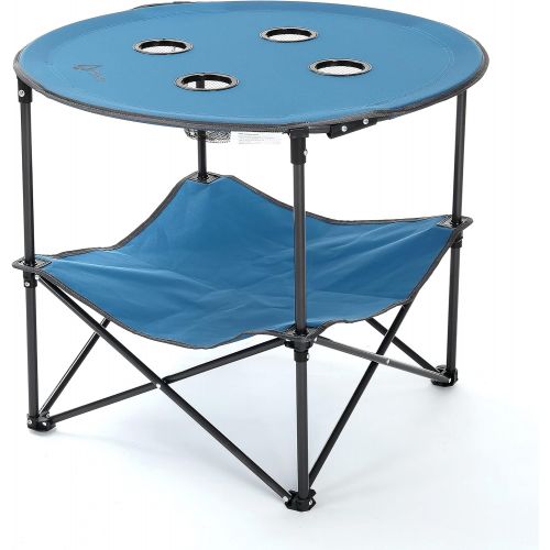  ARROWHEAD OUTDOOR Heavy-Duty Portable Folding Table, 4 Cup Holders, No Sag Surface, Compact, Round, Carrying Case, Steel Frame, High-Grade 600D Canvas, Lower Storage Area, USA-Base