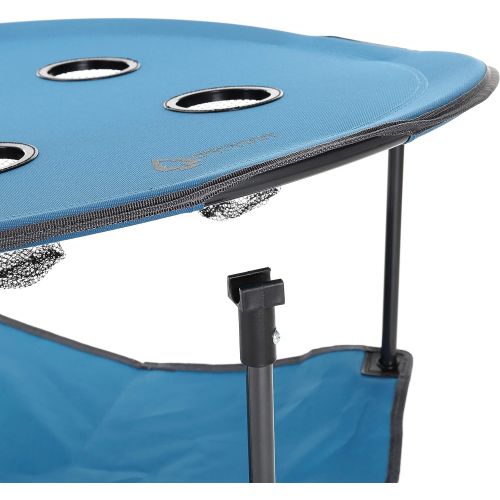  ARROWHEAD OUTDOOR Heavy-Duty Portable Folding Table, 4 Cup Holders, No Sag Surface, Compact, Round, Carrying Case, Steel Frame, High-Grade 600D Canvas, Lower Storage Area, USA-Base