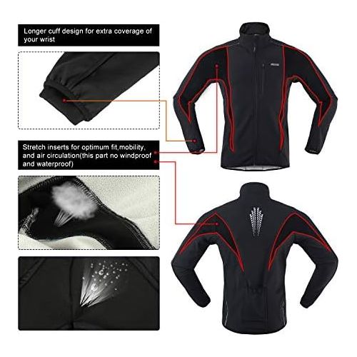  ARSUXEO Winter Warm UP Thermal Softshell Cycling Jacket Windproof Waterproof 15-k