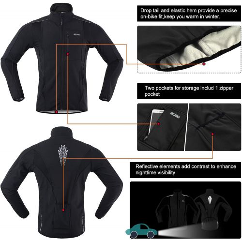  ARSUXEO Winter Warm UP Thermal Softshell Cycling Jacket Windproof Waterproof 15-k