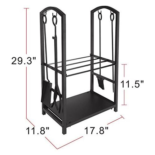  ART TO REAL Firewood Log Rack Fireplace Tool Sets Black Wrought Iron Firewood Storage Holder Fireplace Wood Carrier Fireside Lumber Stacking Log Bin Brush Shovel Poker Tongs 17.8 x 11.8 x 29.3