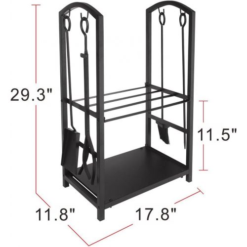  ART TO REAL Firewood Log Rack Fireplace Tool Sets Black Wrought Iron Firewood Storage Holder Fireplace Wood Carrier Fireside Lumber Stacking Log Bin Brush Shovel Poker Tongs 17.8 x 11.8 x 29.3